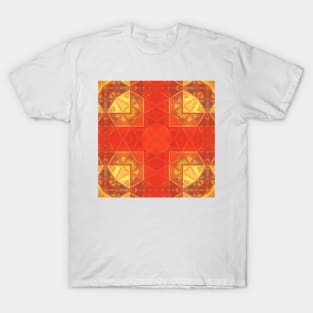 Mosaic Kaleidoscope Square Red and Yellow T-Shirt